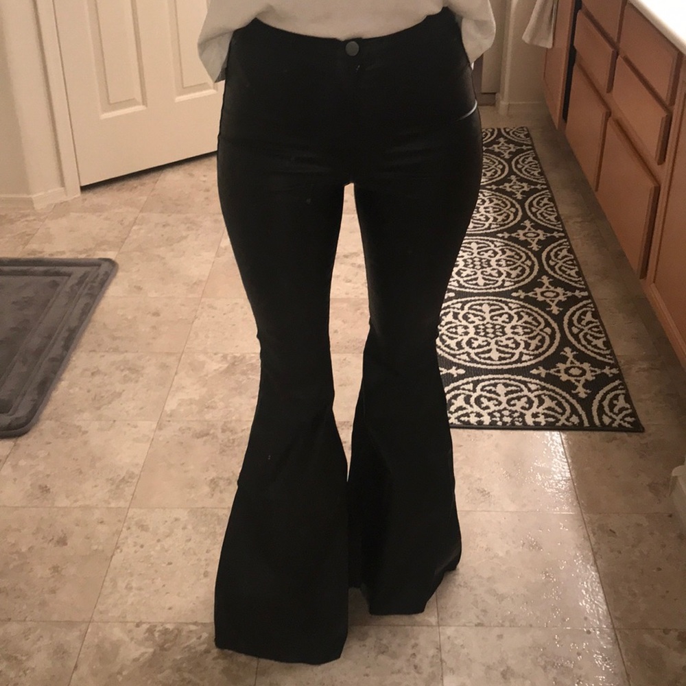 Faux leather black high wasted flared bell bottoms
